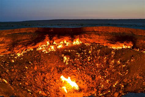 The crater fire named “Gates of Hell” is seen near Darvaza, Turkmenistan, on July 11, 2020. The president of Turkmenistan is calling for an end to one of the country's most notable but ...